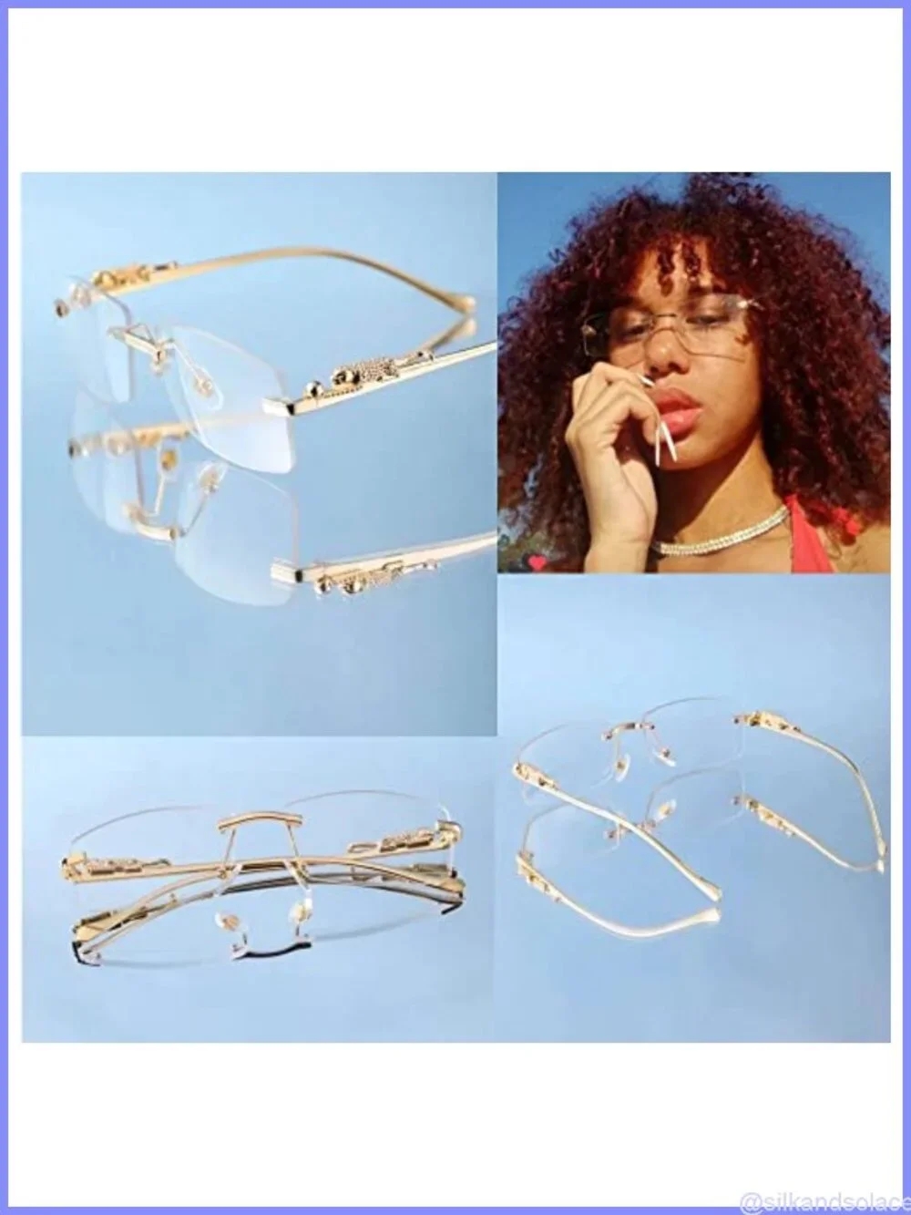 Rimless Retro Square Sunglasses UV400 Copper Plated Temples Unisex